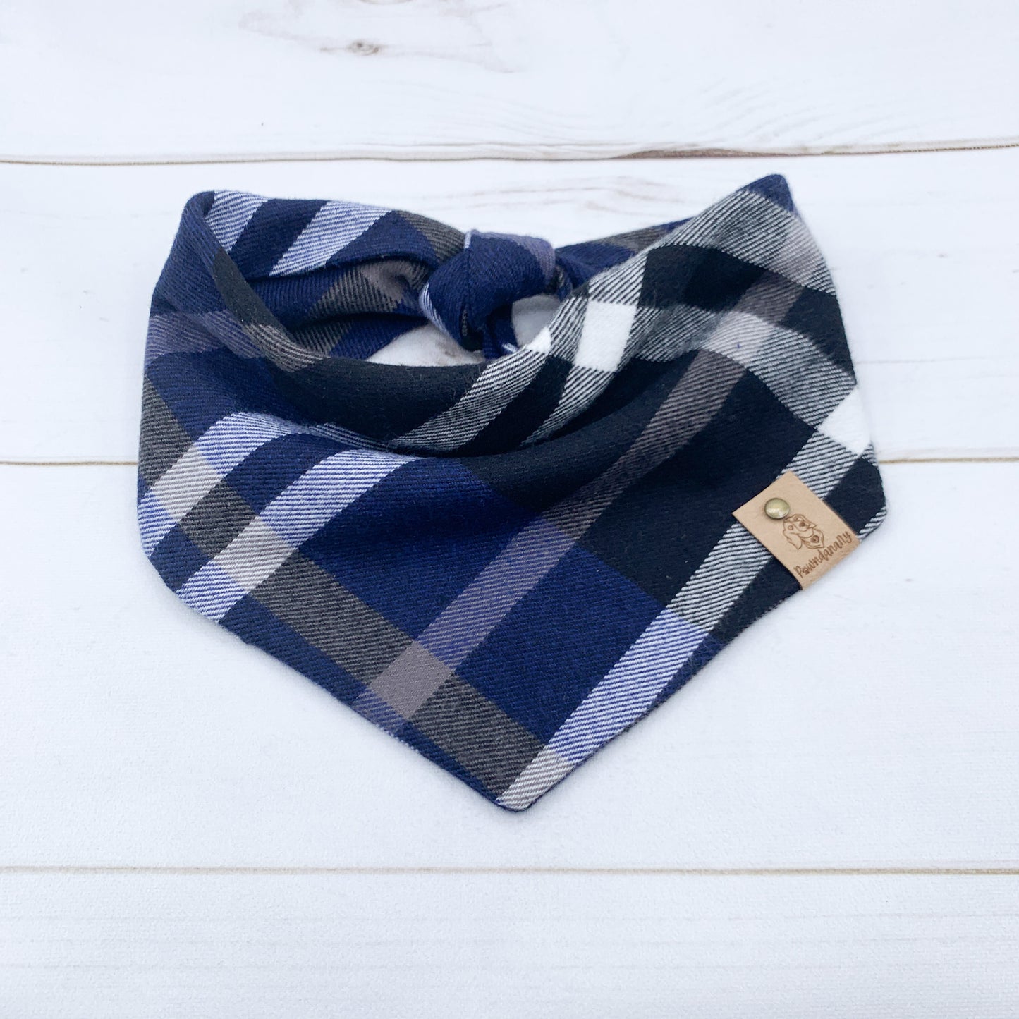 Navy Blue Plaid Dog Bandana - Flannel