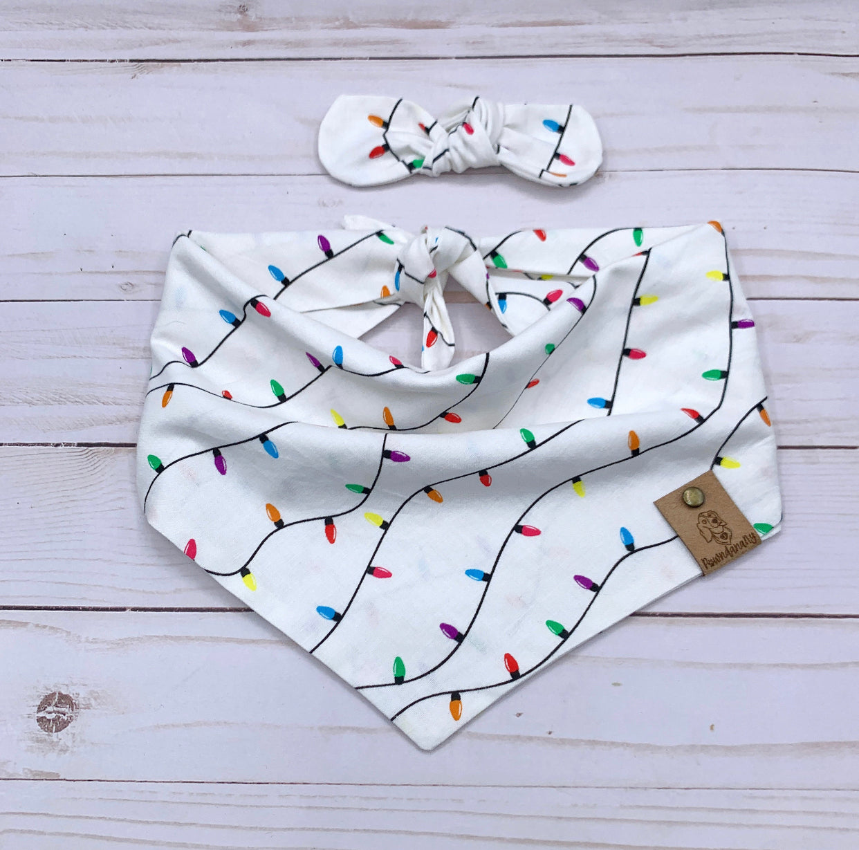 Christmas Lights White Dog Bandana