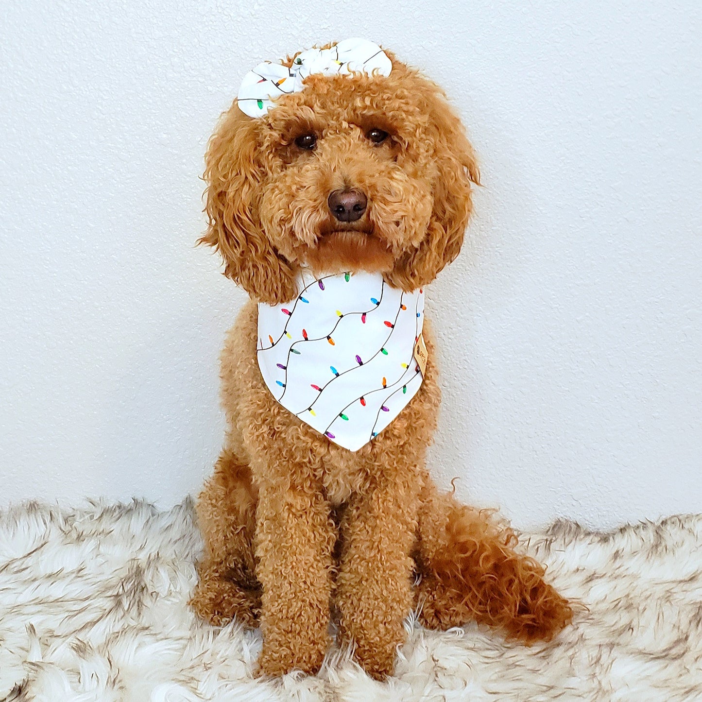 Christmas Lights White Dog Bandana