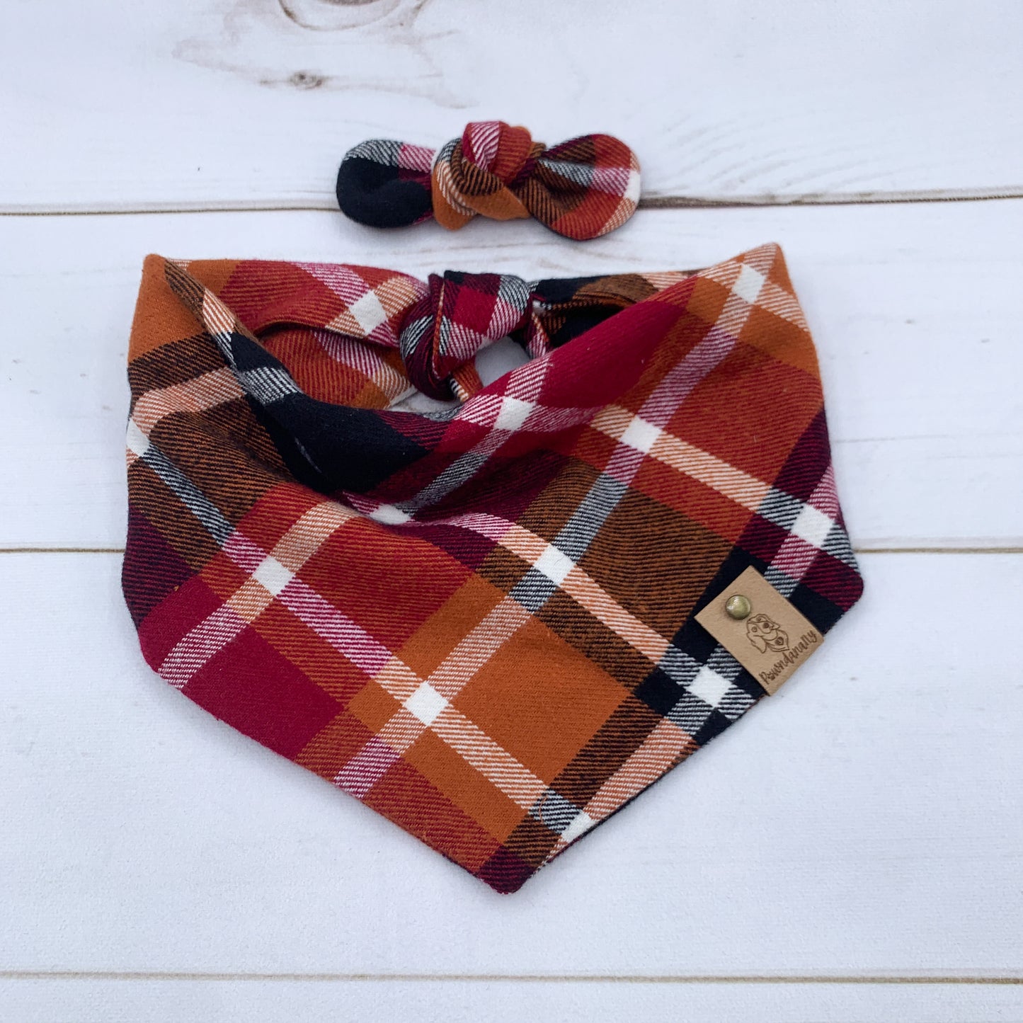 Burgundy Rust Plaid Dog Bandana - Flannel