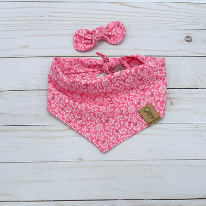 Pink Dog Bandana with Flowers