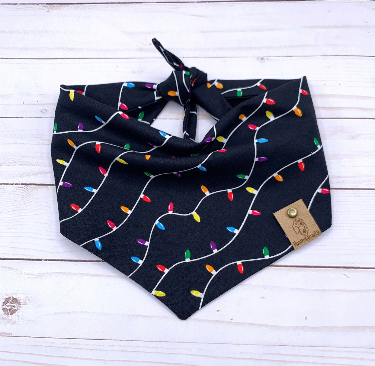 Christmas Lights Black Dog Bandana