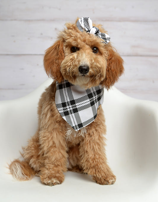 Black White Plaid Dog Bandana