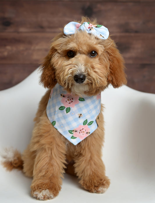 Blue Floral Gingham Dog Bandana