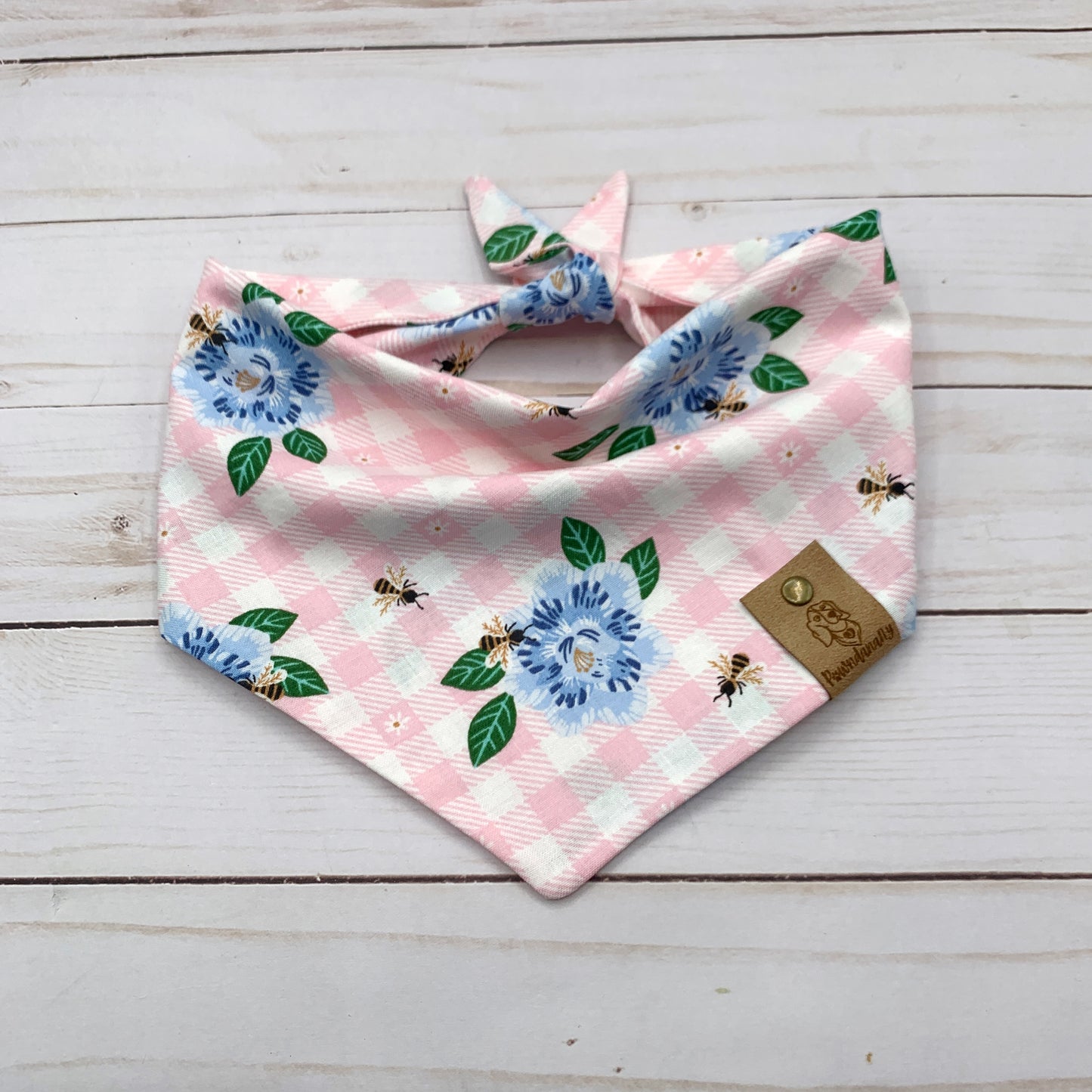 Pink Floral Gingham Dog Bandana