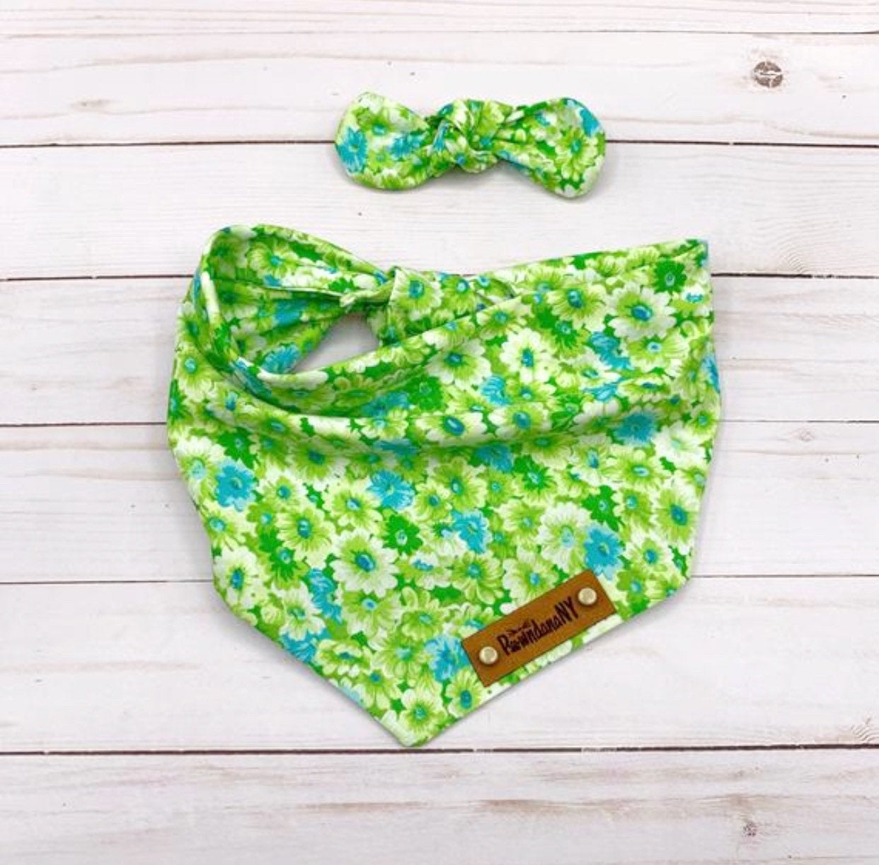 Green Floral Dog Bandana