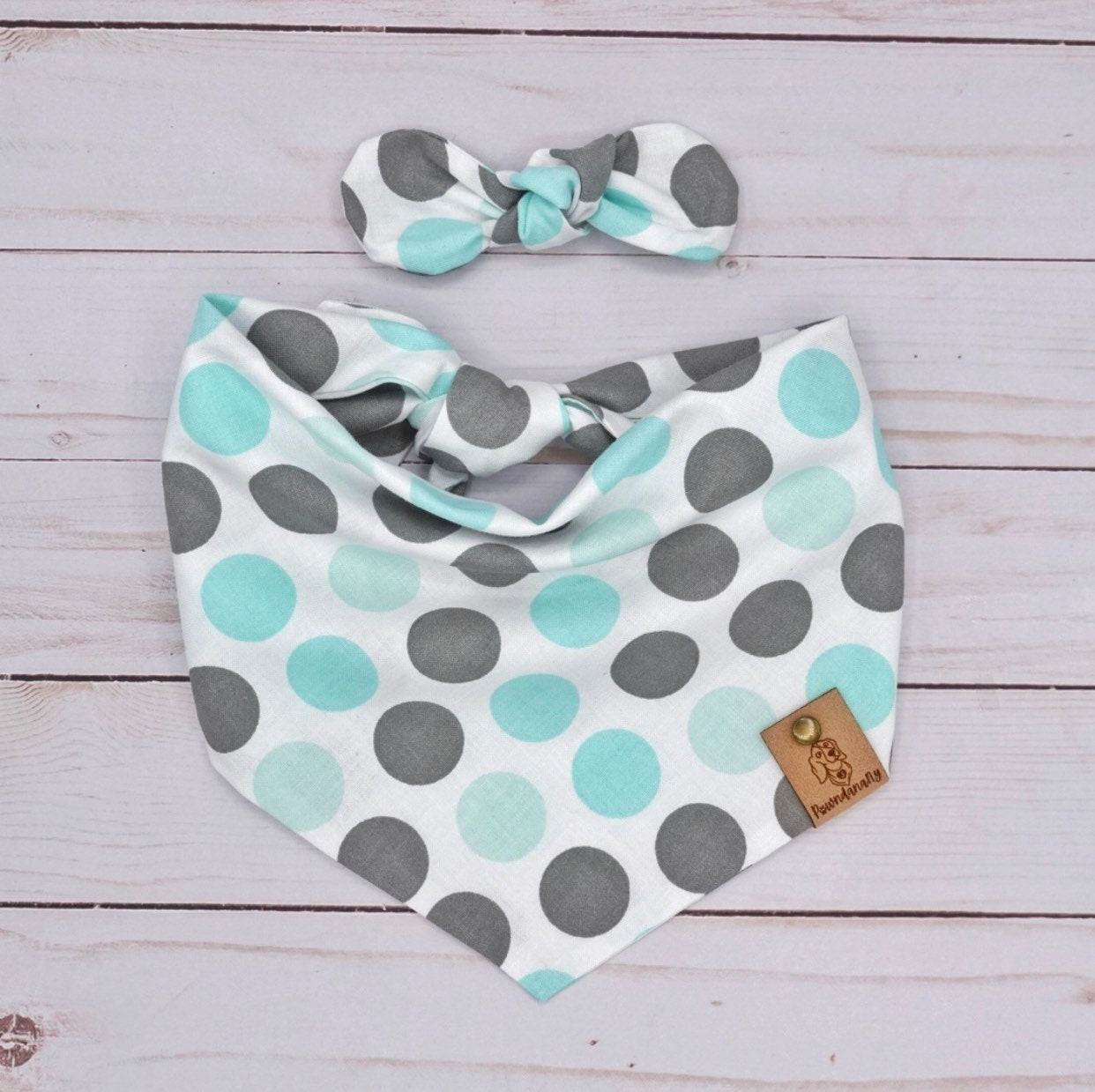 Light Teal Polka Dog Bandanas