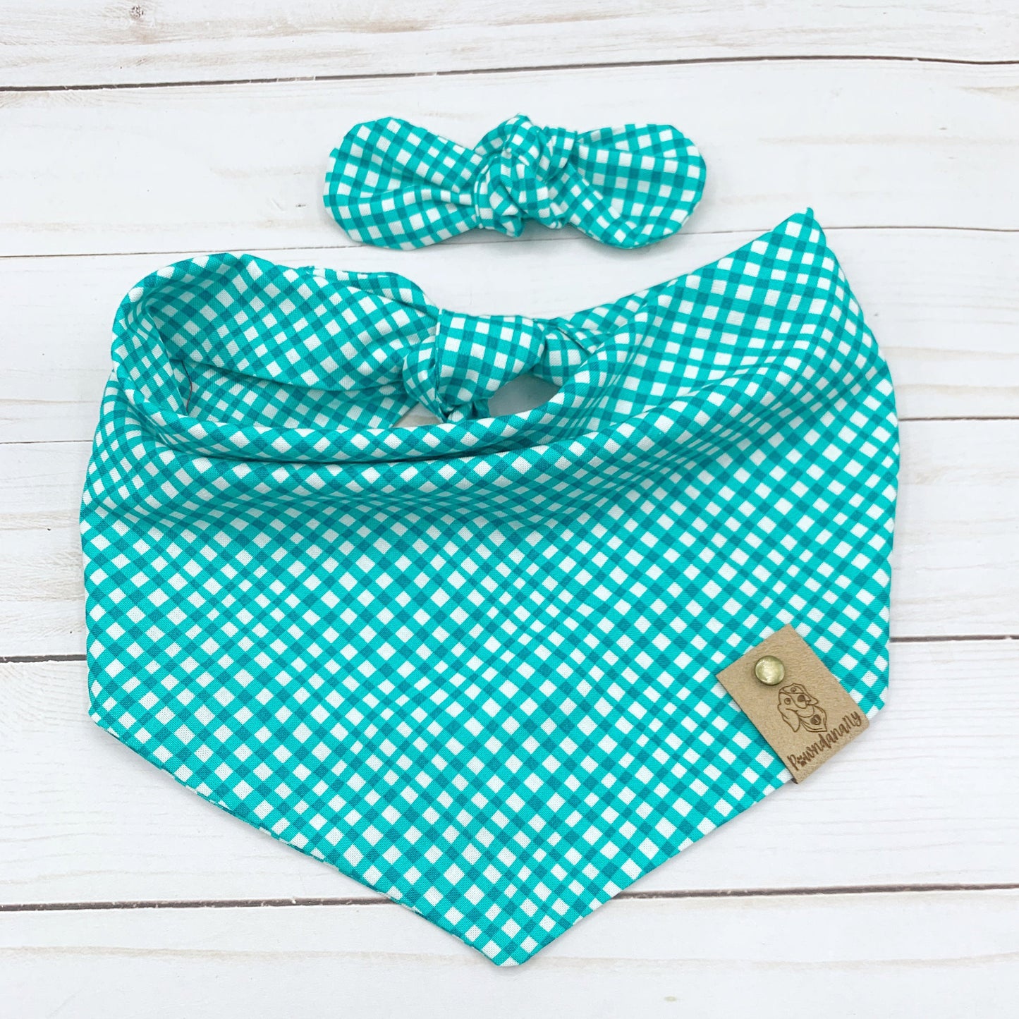 Teal Gingham Dog Bandana