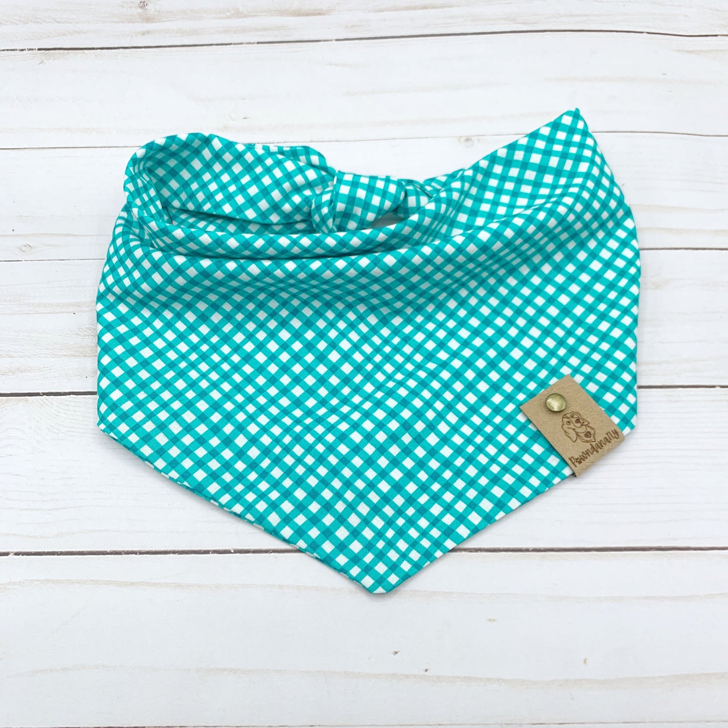 Teal Gingham Dog Bandana