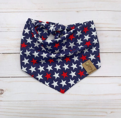 Red, White, and Blue dog bandana with stars. 
