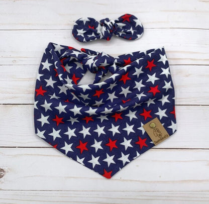 Red, White, and Blue dog bandana with stars. 
